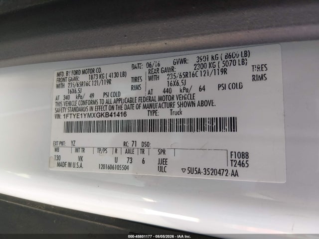 Ford Transit-150 2016 1FTYE1YMXGKB41416 Image 9