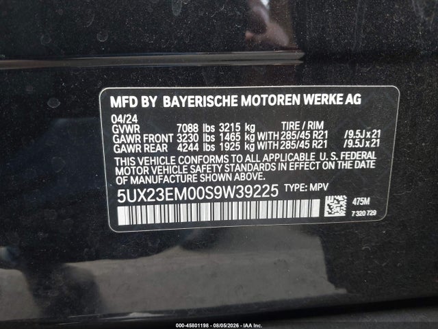 Aukcja sprzedaży 2025 Bmw X7 Xdrive40i, vin: 5UX23EM00S9W39225, numer aukcji: 45801198