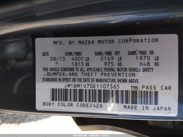 Aukcja sprzedaży 2014 Mazda Mazda3 I Touring, vin: JM1BM1V70E1107365, numer aukcji: 45801202