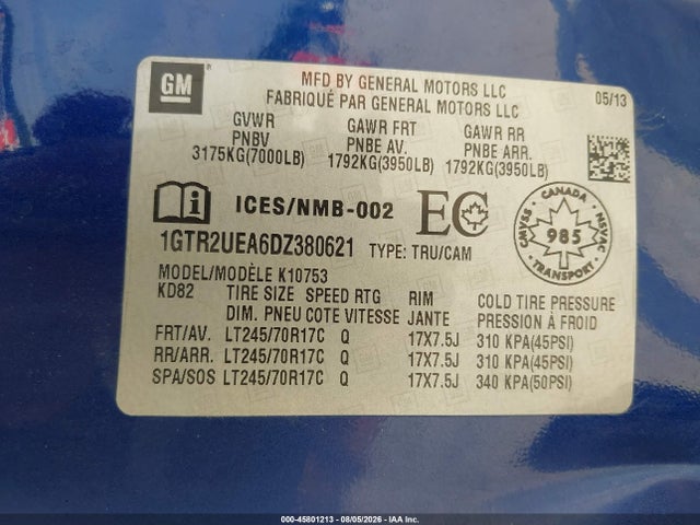 Aukcja sprzedaży 2013 Gmc Sierra 1500 Sl, vin: 1GTR2UEA6DZ380621, numer aukcji: 45801213