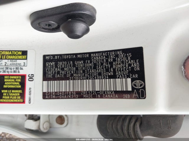 Продажа на аукционе авто 2016 Toyota Corolla Le Plus, vin: 2T1BURHE2GC498834, номер лота: 45801233