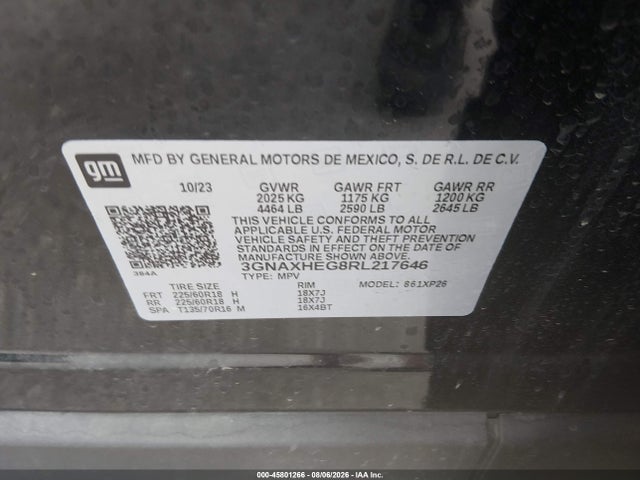 Продажа на аукционе авто 2024 Chevrolet Equinox Ls, vin: 3GNAXHEG8RL217646, номер лота: 45801266