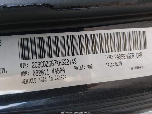 45801268 :رقم المزاد ، 2C3CDZGG7KH522149 vin ، 2019 Dodge Challenger Sxt Awd مزاد بيع