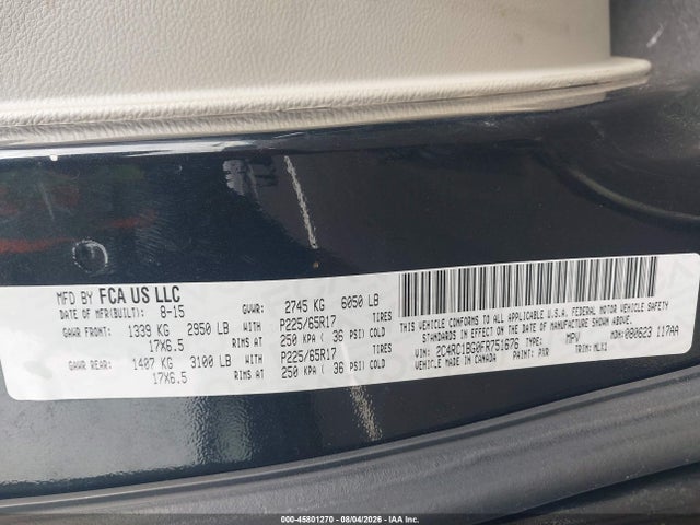 Продаж на аукціоні авто 2015 Chrysler Town & Country Touring, vin: 2C4RC1BG0FR751676, номер лоту: 45801270
