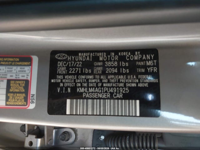 45801272 :رقم المزاد ، KMHLM4AG1PU491925 vin ، 2023 Hyundai Elantra Sel مزاد بيع