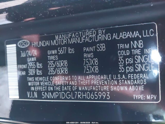 Продаж на аукціоні авто 2024 Hyundai Santa Fe Se, vin: 5NMP1DGL7RH065993, номер лоту: 45801281