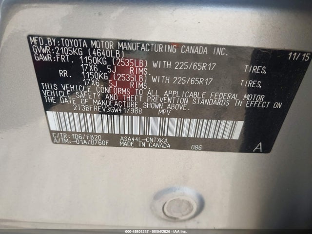 Toyota RAV4 LE 2016 2T3BFREV3GW417988 Image 9