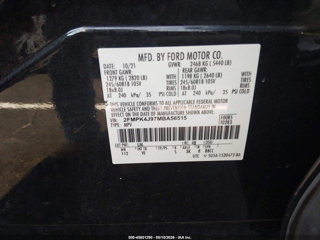 2FMPK4J97MBA56515 Ford EDGE SEL