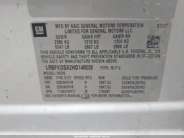 45801293 :رقم المزاد ، LRBFXDSA2HD148608 vin ، 2017 Buick Envision Essence مزاد بيع