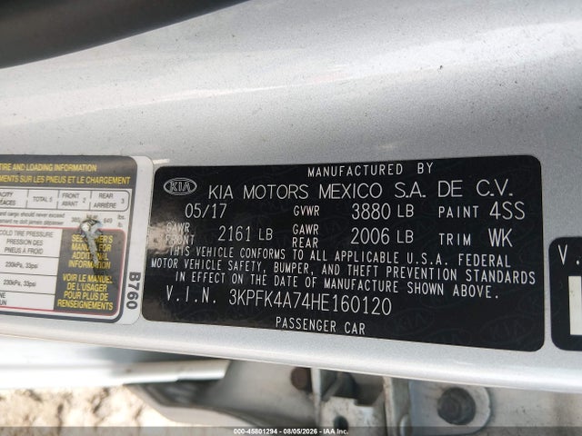 Продаж на аукціоні авто 2017 Kia Forte Lx, vin: 3KPFK4A74HE160120, номер лоту: 45801294