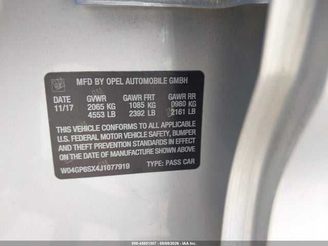 45801307 :رقم المزاد ، W04GP6SX4J1077919 vin ، 2018 Buick Regal Sportback Essence مزاد بيع