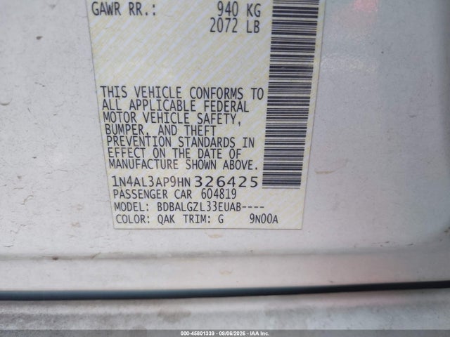 1N4AL3AP9HN326425 Nissan Altima 2.5 S