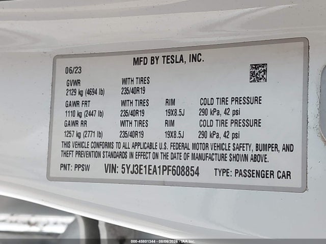 Tesla Model 3 Rear-wheel Drive 2023 5YJ3E1EA1PF608854 Image 9