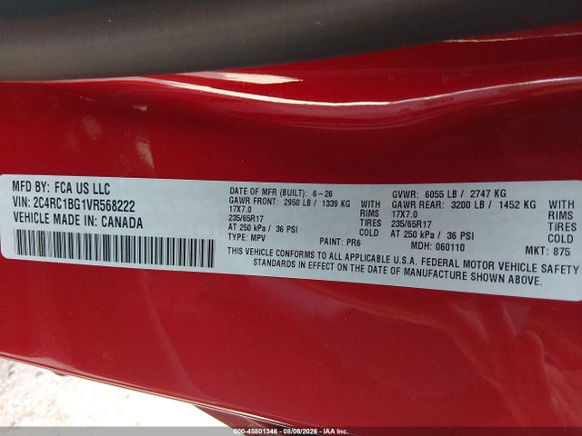 Продажа на аукционе авто 2027 Chrysler Pacifica, vin: 2C4RC1BG1VR568222, номер лота: 45801346