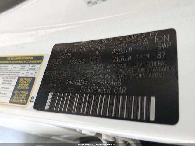 KIA Optima Lx 2015 KNAGM4A79F5612468 Image 9