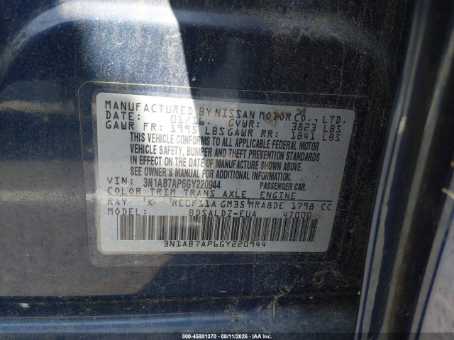 45801370 :رقم المزاد ، 3N1AB7AP6GY220944 vin ، 2016 Nissan Sentra Sv مزاد بيع