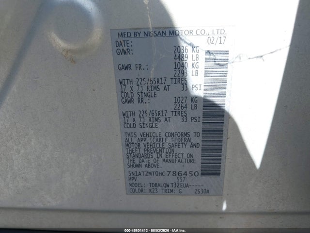 Nissan ROGUE SV 2017 5N1AT2MT0HC786450 Image 9