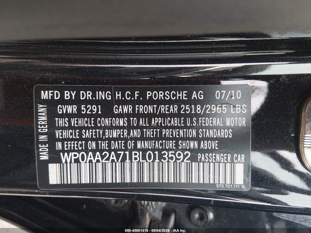 Продажа на аукционе авто 2011 Porsche Panamera 4, vin: WP0AA2A71BL013592, номер лота: 45801416