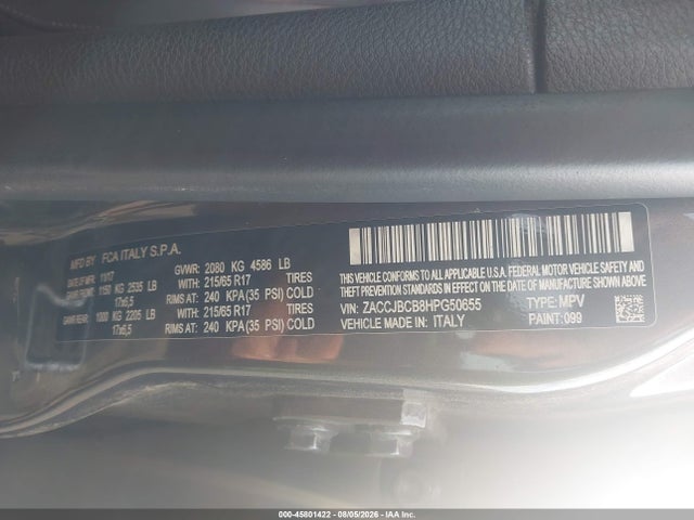 Продажа на аукционе авто 2017 Jeep Renegade Trailhawk, vin: ZACCJBCB8HPG50655, номер лота: 45801422