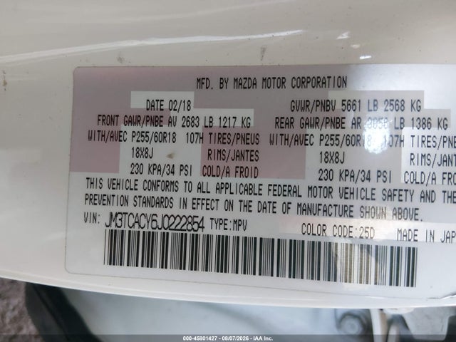 Mazda Cx-9 Touring 2018 JM3TCACY6J0222854 Image 9