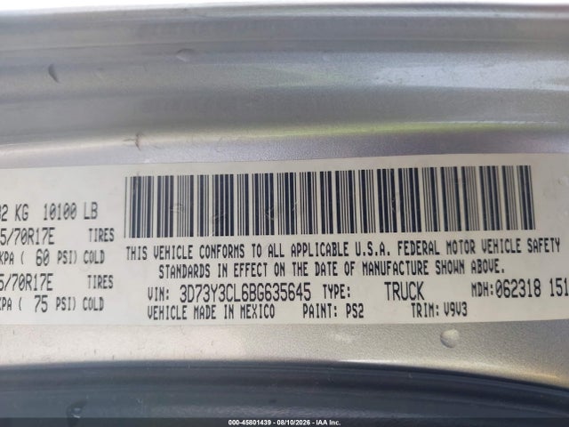 Aukcja sprzedaży 2011 Ram Ram 3500 St, vin: 3D73Y3CL6BG635645, numer aukcji: 45801439