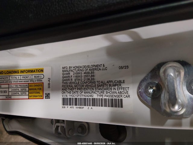 Продажа на аукционе авто 2023 Honda Accord Hybrid Sport, vin: 1HGCY2F57PA042482, номер лота: 45801448