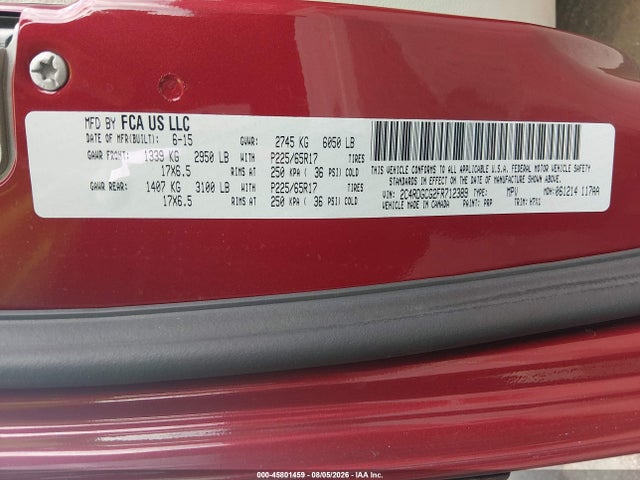 Продажа на аукционе авто 2015 Dodge Grand Caravan Sxt, vin: 2C4RDGCG2FR712389, номер лота: 45801459