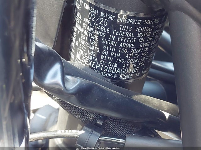 45801461 :رقم المزاد ، ML5EXEP19SDAG0165 vin ، 2025 Kawasaki Ex650 P مزاد بيع