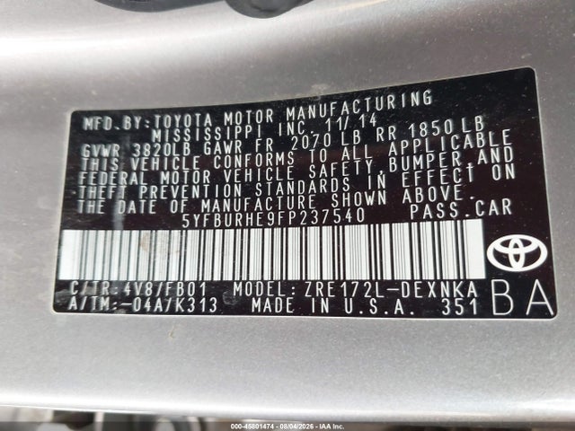 5YFBURHE9FP237540 Toyota Corolla Le Plus