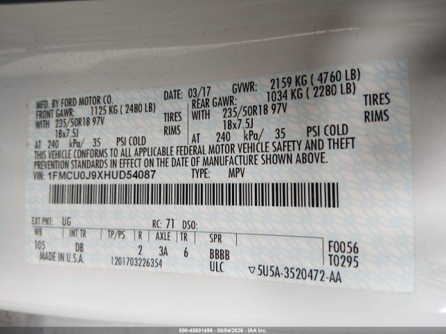 Ford Escape Titanium 2017 1FMCU0J9XHUD54087 Image 9
