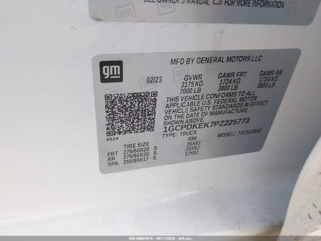 Aukcja sprzedaży 2023 Chevrolet Silverado 1500 4wd  Short Bed Lt With 2fl, vin: 1GCPDKEK7PZ225773, numer aukcji: 45801510