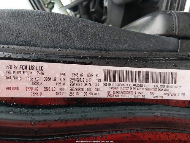 45801515 :رقم المزاد ، 1C4RDJAG1GC456014 vin ، 2016 Dodge Durango Sxt مزاد بيع