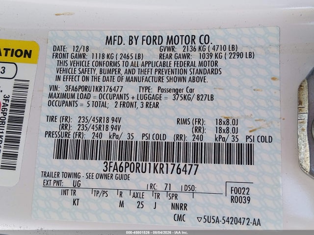 Ford Fusion Hybrid Titanium 2019 3FA6P0RU1KR176477 Image 9