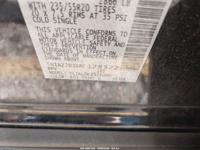 Auction sale of the 2024 Nissan Murano Platinum Fwd, vin: 5N1AZ2DJXRC128522, lot number: 45801542