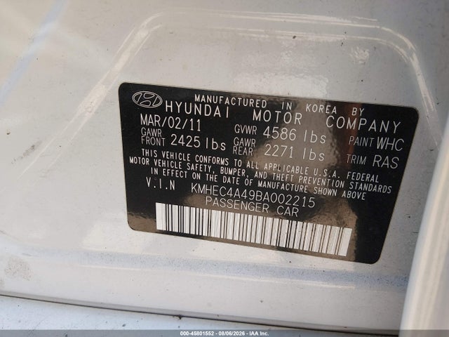 Продажа на аукционе авто 2011 Hyundai Sonata Hybrid, vin: KMHEC4A49BA002215, номер лота: 45801552