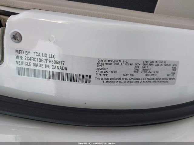 2023 Chrysler Pacifica Touring L მანქანა იყიდება აუქციონზე, vin: 2C4RC1BG7PR606877, აუქციონის ნომერი: 45801601