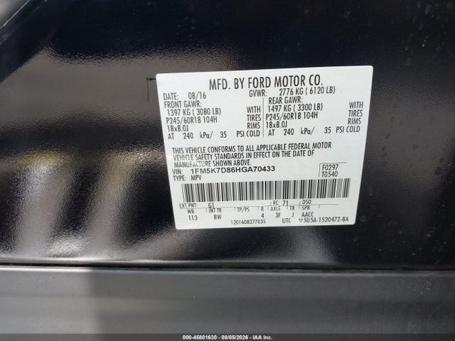 Ford EXPLORER XLT 2017 1FM5K7D86HGA70433 Image 9