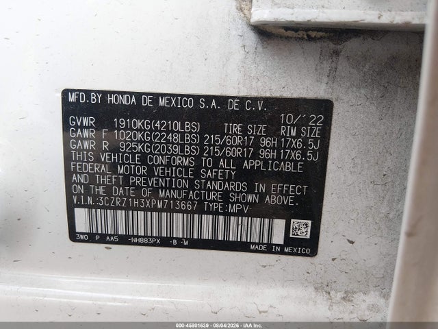 3CZRZ1H3XPM713667 Honda Hr-v 2wd Lx