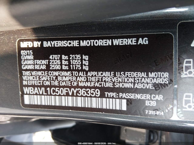 2015 Bmw X1 Xdrive28i მანქანა იყიდება აუქციონზე, vin: WBAVL1C50FVY36359, აუქციონის ნომერი: 45801644
