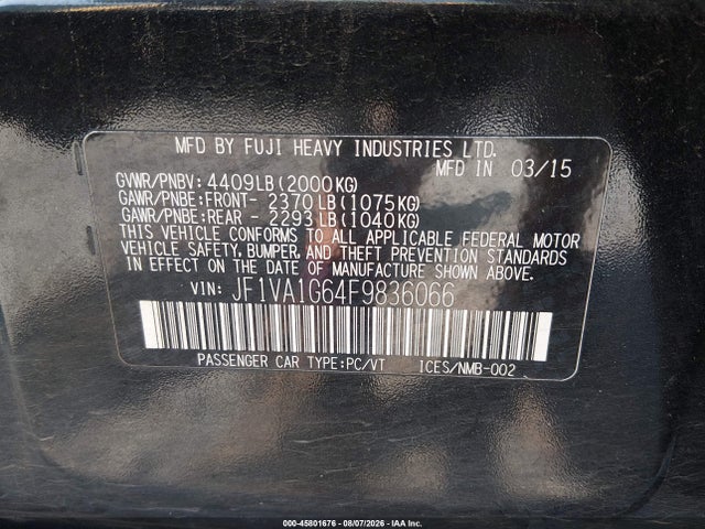 JF1VA1G64F9836066 Subaru Wrx Limited