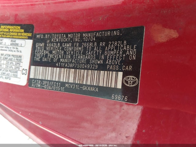Продажа на аукционе авто 2005 Toyota Camry Solara Se, vin: 4T1FA38P75U049329, номер лота: 45801688