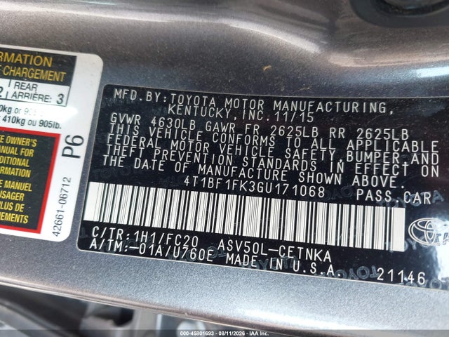 4T1BF1FK3GU171068 Toyota CAMRY LE