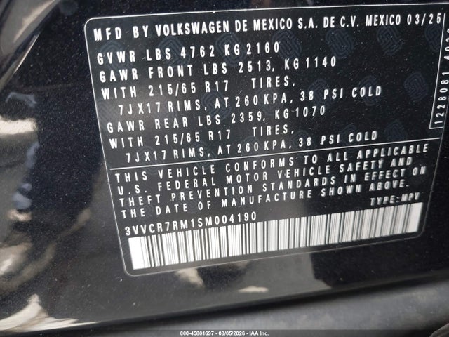 3VVCR7RM1SM004190 Volkswagen Tiguan 2.0t S