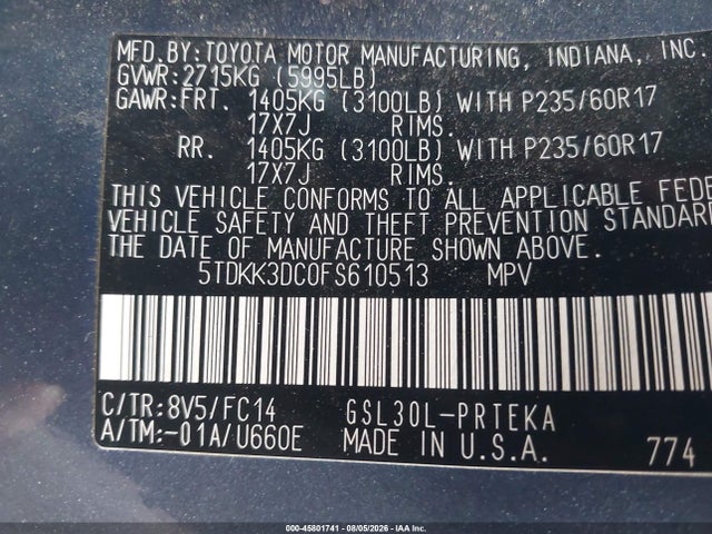 Toyota Sienna Le 8 Passenger 2015 5TDKK3DC0FS610513 Image 9