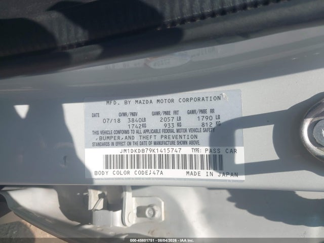 Aukcja sprzedaży 2019 Mazda Cx-3 Sport, vin: JM1DKDB79K1415747, numer aukcji: 45801751
