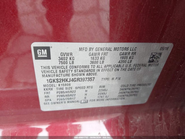 Продажа на аукционе авто 2016 Gmc Yukon Xl Denali, vin: 1GKS2HKJ4GR397357, номер лота: 45801752