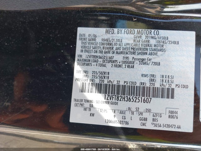 2006 Ford Mustang Gt მანქანა იყიდება აუქციონზე, vin: 1ZVFT82H365251607, აუქციონის ნომერი: 45801769