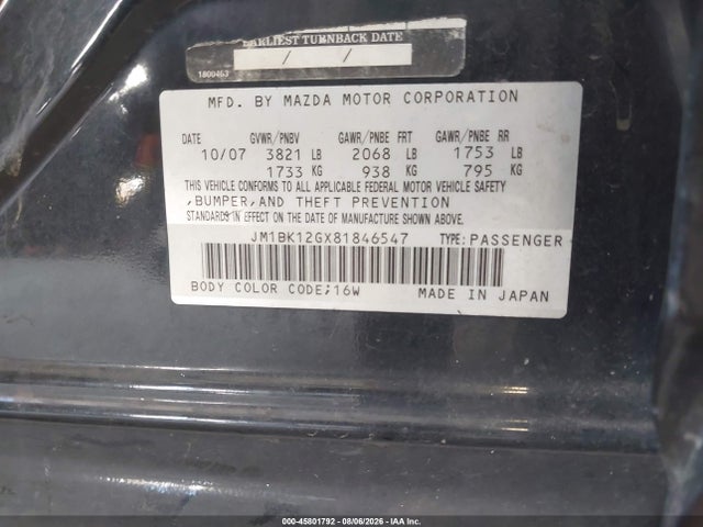 Aukcja sprzedaży 2008 Mazda Mazda3 I, vin: JM1BK12GX81846547, numer aukcji: 45801792