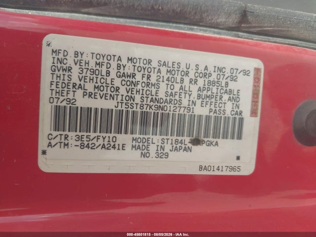 Продаж на аукціоні авто 1992 Toyota Celica Gt, vin: JT5ST87K9N0127791, номер лоту: 45801815