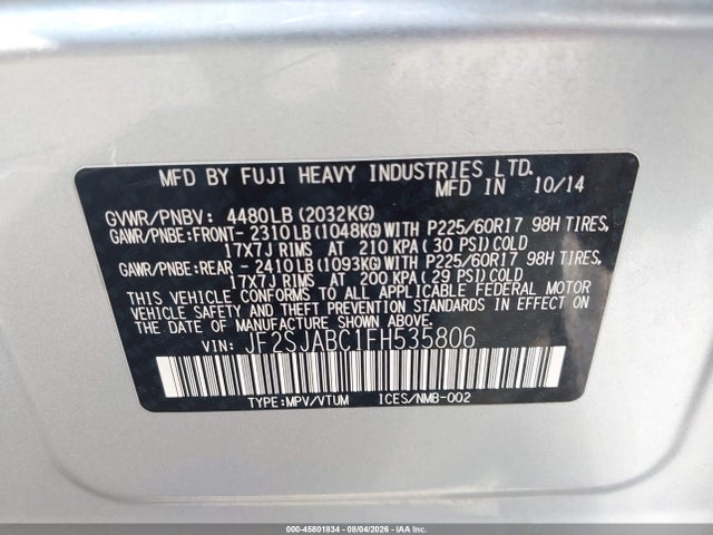 JF2SJABC1FH535806 Subaru Forester 2.5i
